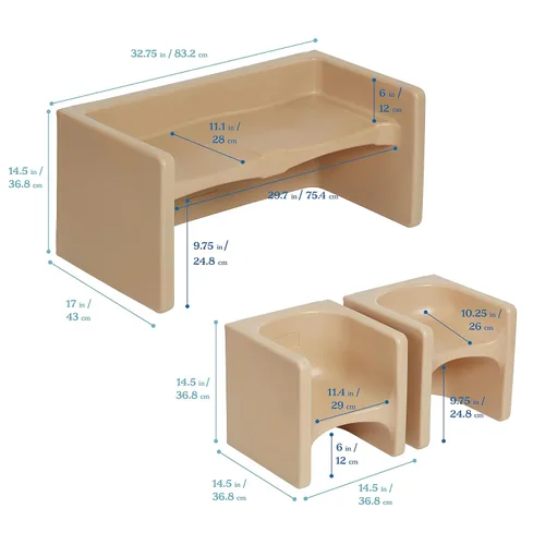 Miniatura 2 de ECR4Kids juego de mesa Tri-Me y sillas Cube, muebles multiusos, arena, 3 piezas