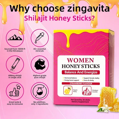 Miniatura 4 de Bloomin - Palitos de miel Shilajit para mujeres, palitos de miel de fresa, energía natural y potenciador de vitalidad con shatavari y azafrán