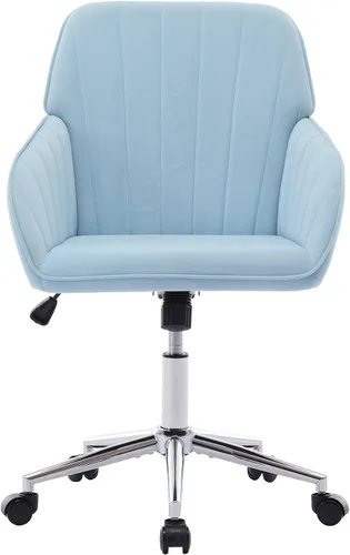 Miniatura 17 de Silla de escritorio de oficina de terciopelo con ruedas y base dorada, moderna silla giratoria ajustable, sillas de tocador tapizadas con brazos
