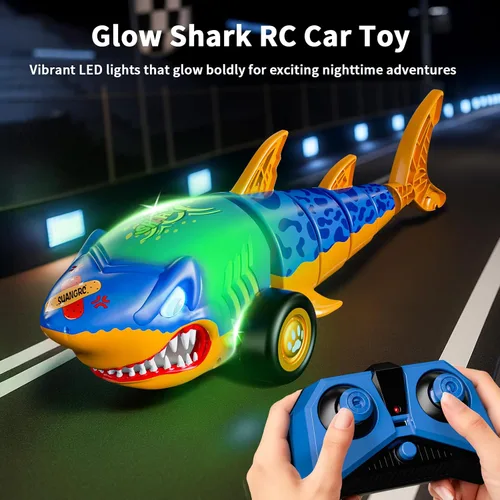 Miniatura 4 de suangrc Juguete de coche de tiburón RC para niños, tiburón de control remoto de 2.4 GHz con cola oscilante, juguete de tiburón con luces LED