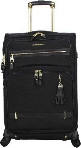 Steve Madden Designer Luggage Collection Maleta ligera expandible de 24 pulgadas Bolsa a cuadros con ruedas giratorias de tamaño mediano (negro,