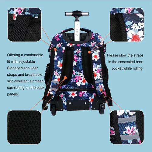Miniatura 4 de seastig Mochila con ruedas de 18 pulgadas con bolsa de almuerzo y estuche para lápices, mochila con ruedas, mochila para laptop, adultos y niños