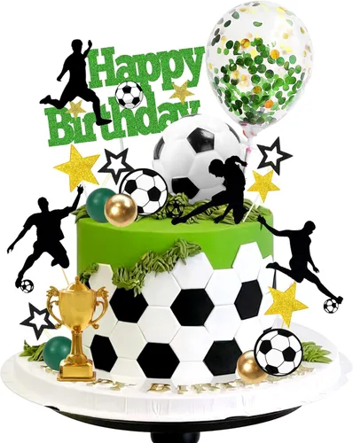 31 piezas de decoración de pastel de fútbol jugador de pelota de fútbol decoración para fútbol fútbol temática cumpleaños (negro)