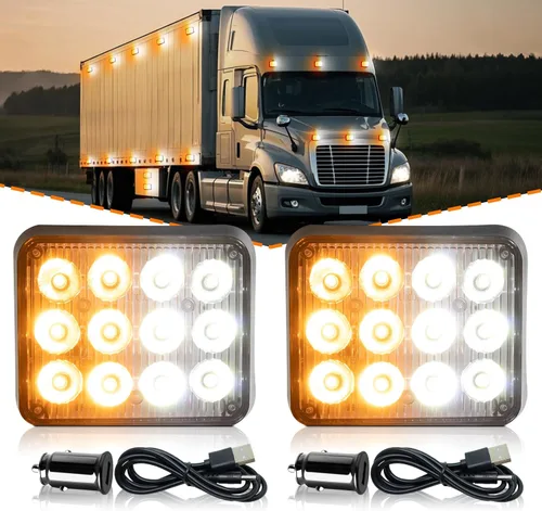 Miniatura 10 de 2 piezas de luces magnéticas para remolque, baliza roja, luces estroboscópicas magnéticas inalámbricas, luces de advertencia de emergencia