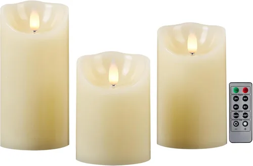 Miniatura 18 de Velas de pilar sin llama parpadeantes con temporizador remoto, velas LED que funcionan con pilas de hasta 400 horas, velas de cera real con llama