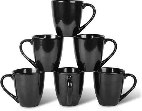 Miniatura 7 de vicrays Juego de tazas de café, 11 onzas, juego de 6, tazas de cerámica para hombres y mujeres, tazas esmaltadas únicas con asa para café, té, Negro