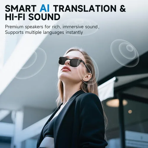 Miniatura 2 de Lentes inteligentes AI Translator con audio Bluetooth, lentes fotocrómicas, asistente de voz, lentes de sol de oreja abierta para hombres y mujeres