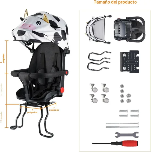 Miniatura 5 de Asiento trasero de bicicleta para niños con respaldo grueso, asiento trasero de bicicleta para niños de 2 a 8 años, talla única (negro, a)