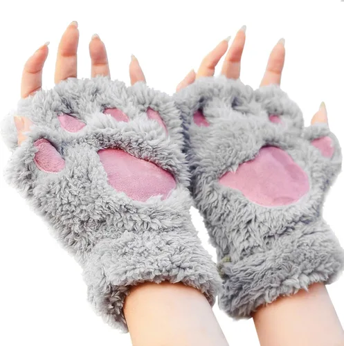 Miniatura 12 de FakeFace Lindos guantes de felpa de piel sintética sin dedos para niñas y mujeres