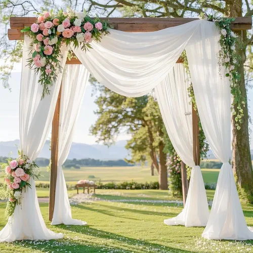 Miniatura 8 de Tela de gasa para arco de boda, 2 paneles de 6 yardas, cortinas de techo transparentes de gasa para fiestas, bodas, ceremonias, recepciones, Azul