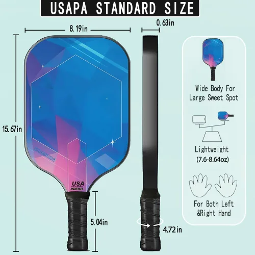 Miniatura 3 de 16mm Honeycomb Core Complete Pickle Ball Set USAPA Approved Pickle Ball Rackets 2 Pack - Professional Hybrid Carbon-Glass Fiber with Indoor/Outdoor