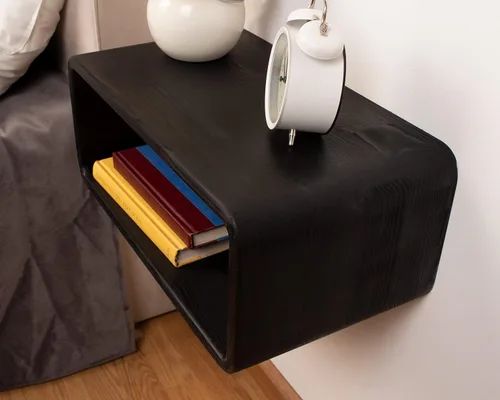 Miniatura 3 de Mesita de Noche Flotante de Madera, Mesa de Noche, Estantería de Noche, Hecho a Mano, Estante de Noche Montado en la Pared, Estilo Minimalista