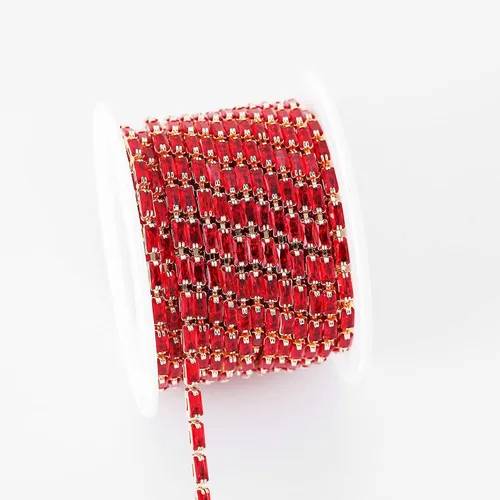 Miniatura 25 de 1 yarda de cadena estrecha de diamantes de imitación de zircón de cristal, adorno rectangular de cuentas para costura, manualidades, decoración