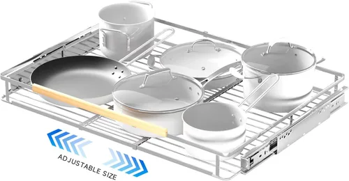 Miniatura 10 de Organizador de gabinete extraíble, estantes enrollables de metal de acero resistente para armarios de cocina, estantes extraíbles ajustables