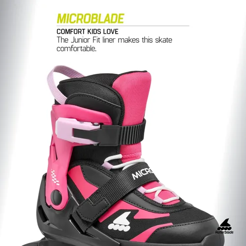 Miniatura 3 de Rollerblade Microblade - Patines en línea ajustables para niños, para jóvenes, rendimiento juvenil Rosa/Negro