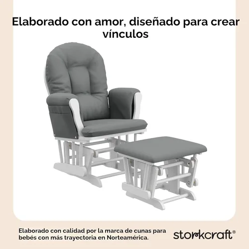 Miniatura 4 de Storkcraft Planeador de aro y otomana prémium (blanco y gris) - Planeador de guardería con certificado GREENGUARD Gold, artesanía de madera maciza