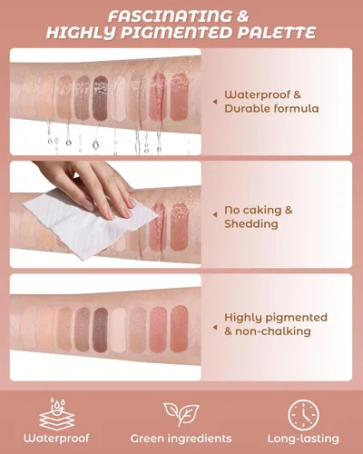 Miniatura 6 de Paleta de sombra de ojos, paleta de sombra de ojos mate desnudos con pincel, tonos mezclables altamente pigmentados, maquillaje neutro para mujeres