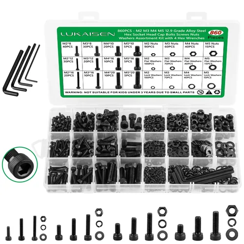 Miniatura 17 de Surtido de 1500 piezas de tornillos, tuercas y arandelas, kit de pernos y tuercas métricos M2 M3 M4 M5 M6 con cabeza hexagonal de casquillo, acero