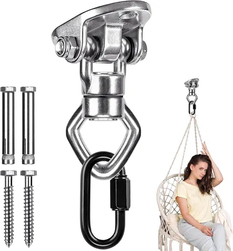 Miniatura 9 de BeneLabel Percha de Columpio con Rodamiento Giratorio de Capacidad de 800 Libras Soporte de Montaje en Techo de Acero Inoxidable Kit Colgante