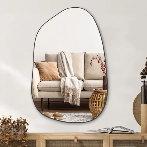 Miniatura 14 de PERFNIQUE Espejo de pared irregular asimétrico, espejo dorado de 27 x 19 pulgadas, espejo dorado para baño, dormitorio, sala de estar, entrada