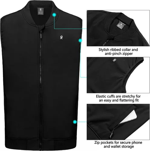 Miniatura 5 de Little Donkey Andy Chaleco ligero Softshell para hombre, chaqueta sin mangas para golf, impermeable, con forro polar, para correr, senderismo, ropa