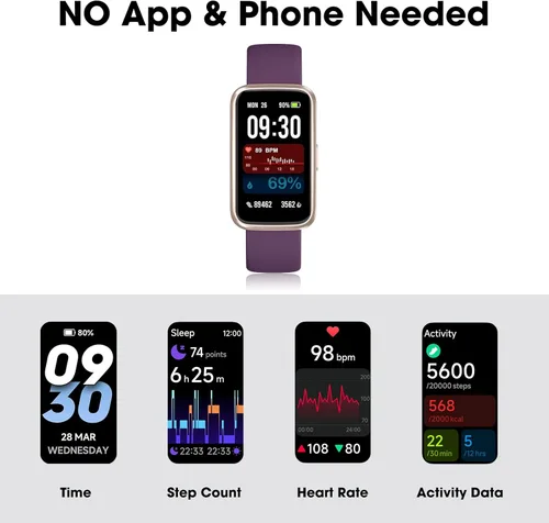 Miniatura 3 de Reloj podómetro de batería larga con vida útil de 14 días, diseño delgado sin necesidad de aplicación/teléfono, rastreador de fitness, reloj Púrpura