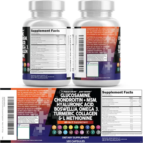 Miniatura 8 de Clean Nutraceuticals Glucosamina condroitina MSM 1500 mg con curcumina de cúrcuma, colágeno, ácido hialurónico, Omega 3 – Suplemento de salud