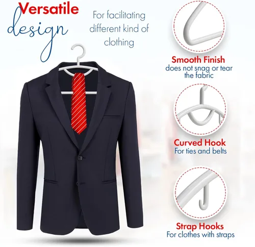 Miniatura 3 de Perchas de plástico para ropa, abrigos, vestidos, trajes, perchas de plástico antideslizantes con gancho para bufandas, cinturones y corbatas