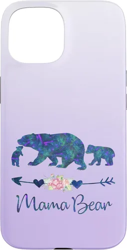 Miniatura 6 de Teal Blue Purple Floral Mama Bear and Two Cubs Silver Purple Case for iPhone 17