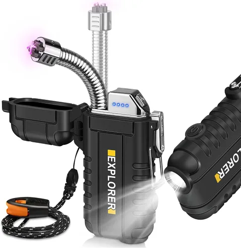 Miniatura 10 de Lafagiet Encendedor recargable USB C, cuello flexible de 360°, a prueba de viento y agua, encendedores de arco eléctrico para velas, camping F37-or