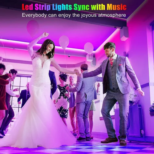 Miniatura 2 de Keepsmile Luces LED de 50 pies para dormitorio, control inteligente de aplicación Bluetooth, RGB que cambia de color, tira de luces LED con control