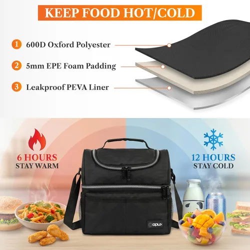 Miniatura 3 de OPUX Lonchera para hombres y mujeres, bolsa de almuerzo grande aislada para trabajo de adultos, lonchera de dos pisos para preparación de comidas