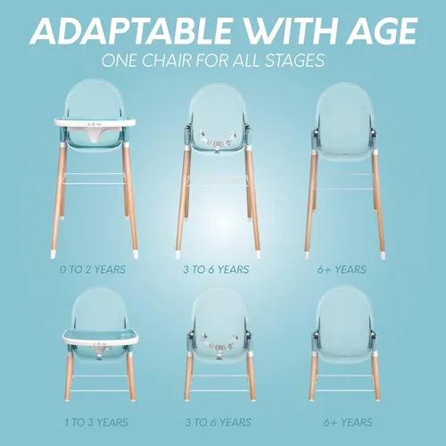 Miniatura 2 de Silla alta de madera de lujo 6 en 1 para bebés y niños pequeños, moderna, segura y compacta, fácil de limpiar y montar, bandeja extraíble, 6 Azul