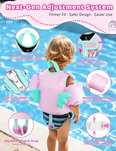 Miniatura 5 de Vvinca Toddler Swim Vest for Kids 24-50lbs,Toddler Floaties Puddle Pool Float Jumper 24-30-50 Pounds for Girls Boys Ages 1-5 with Detachable Arm