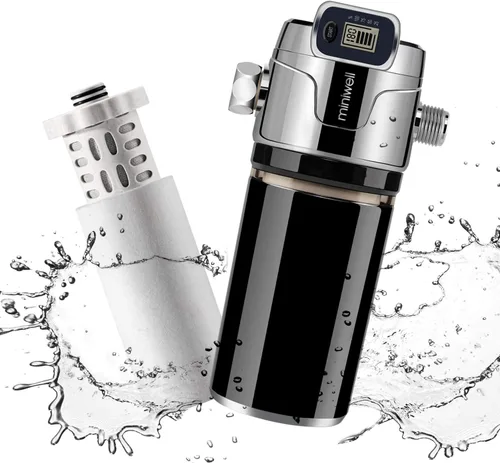 Miniwell Filtro de agua de ducha de lujo L760-E201 con pantalla digital y cartuchos reemplazables, filtro de cabezal de ducha con filtros dobles,
