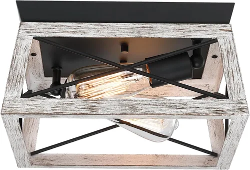 Miniatura 10 de 1 Light Black Industrial Flush Mount Ceiling Light Fixture - Square Farmhouse Caged Ceiling Light for Closet Kitchen Hallway Porch, E26, Dimmable