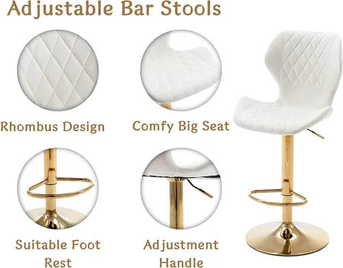 Miniatura 5 de Juego de 4 taburetes de bar color beige, sillas giratorias de altura de mostrador con respaldo de terciopelo, taburetes de isla de cocina para bar