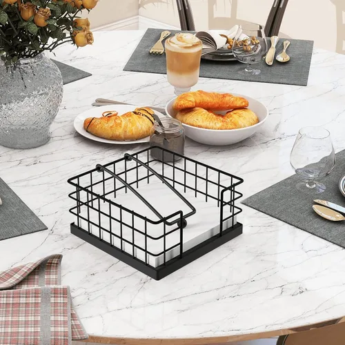 Miniatura 3 de Homode Portaservilletas para Servilletas de Papel, Portaservilletas Estilo Granja para Mesa, Canasta Plana para Servilletas con Brazo con Peso, Negro