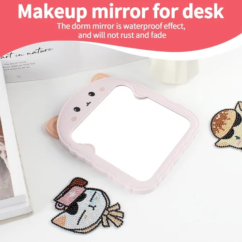 Miniatura 4 de TBWHL Bonito espejo de escritorio de dibujos animados con gato para escritorio, espejo de escritorio con soporte para niñas, niños, espejo colgante