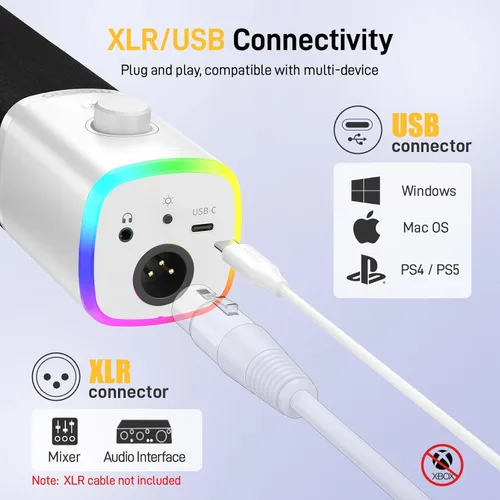 Miniatura 6 de MAONO Kit de micrófono XLR/USB para juegos: micrófono dinámico para PC para transmisión y podcast, soporte de software, botón de silencio, control