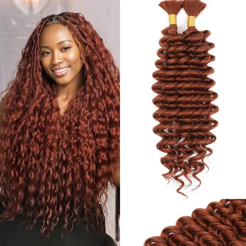 Miniatura 11 de Mezcla de cabello humano trenzado sintético de onda profunda a granel para trenzar, 16 pulgadas, cabello trenzado húmedo y ondulado, 2 piezas