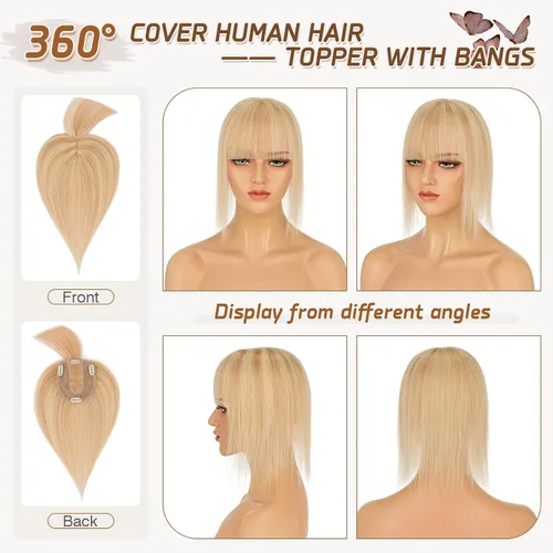Miniatura 148 de Rich Choices Pelucas con topper de cabello para mujeres, cabello humano real 100% Remy, sin flequillo, para mujeres con adelgazamiento en la parte