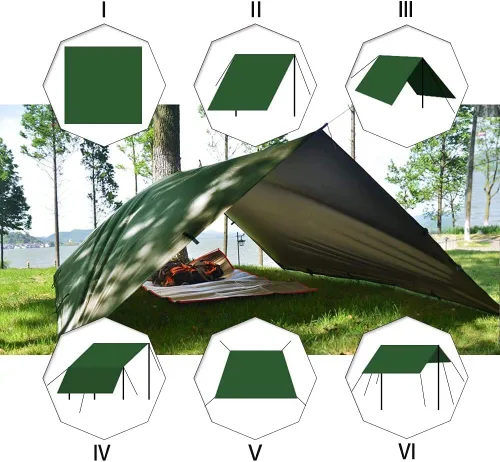 Miniatura 4 de KALINCO Lona impermeable para camping, hamaca para tienda de campaña, mosca de lluvia, 10 x 10 pies, 10 x 15 pies, lona ligera multifuncional