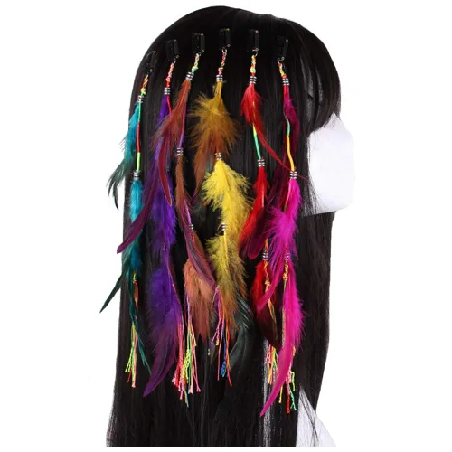 Miniatura 14 de CBLUO 3 pinzas para el pelo de plumas de Halloween, hippie, indio, bohemio, pasadores con borla, bohemios, para mujer, horquillas para el cabello