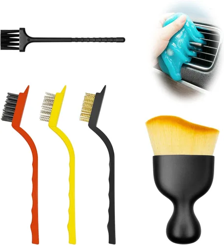 Kit de limpieza de cepillo para detalles del interior del automóvil, cepillo de cerdas suaves, juego de cepillos de alambre, gel de limpieza para