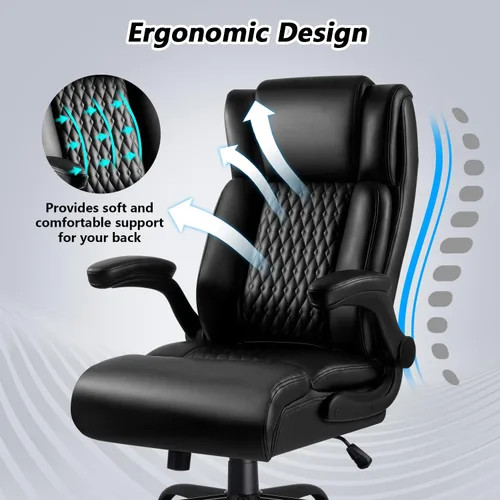 Miniatura 4 de Silla de Oficina Grande y Alta, Silla Ergonómica de Cuero para Escritorio de Computadora de Oficina, Silla de Oficina Resistente Negra