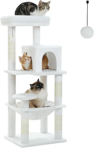 Miniatura 12 de PETEPELA Árbol de Madera para Gatos de Interior Torre de Múltiples Niveles con Postes Rascadores Cubiertos de Sisal, Condominio Acogedor, Hamaca
