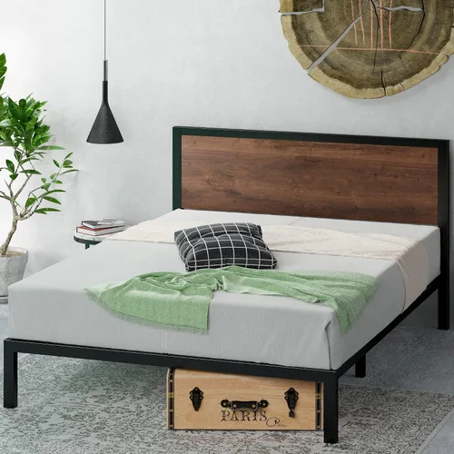 Miniatura 11 de ZINUS Mory - Marco de cama de metal y madera, soporte de listones de madera, no necesita somier, fácil de montar, tamaño individual
