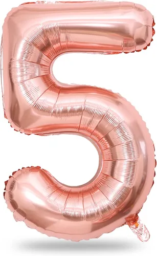 Miniatura 120 de Globo dorado champán con el número 5, globos de aluminio autoinflables grandes de 40 pulgadas del 0 al 9, globo de helio digital 5 dorado claro