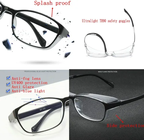 Miniatura 3 de Gafas de seguridad anti niebla para mujeres y hombres, TR90, lentes de bloqueo de luz azul, transparentes, antiarañazos, protección UV, marco